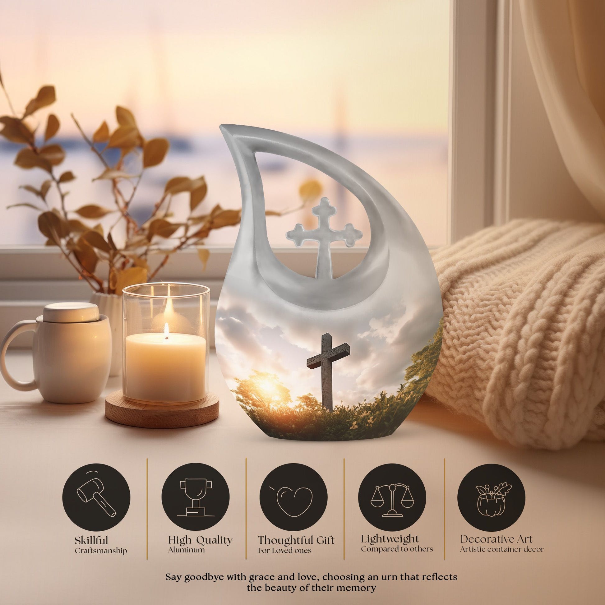 10-inch Jesus Christ Urn, Cross Drop design, 