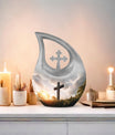 10-inch Jesus Christ Urn, Cross Drop design, 