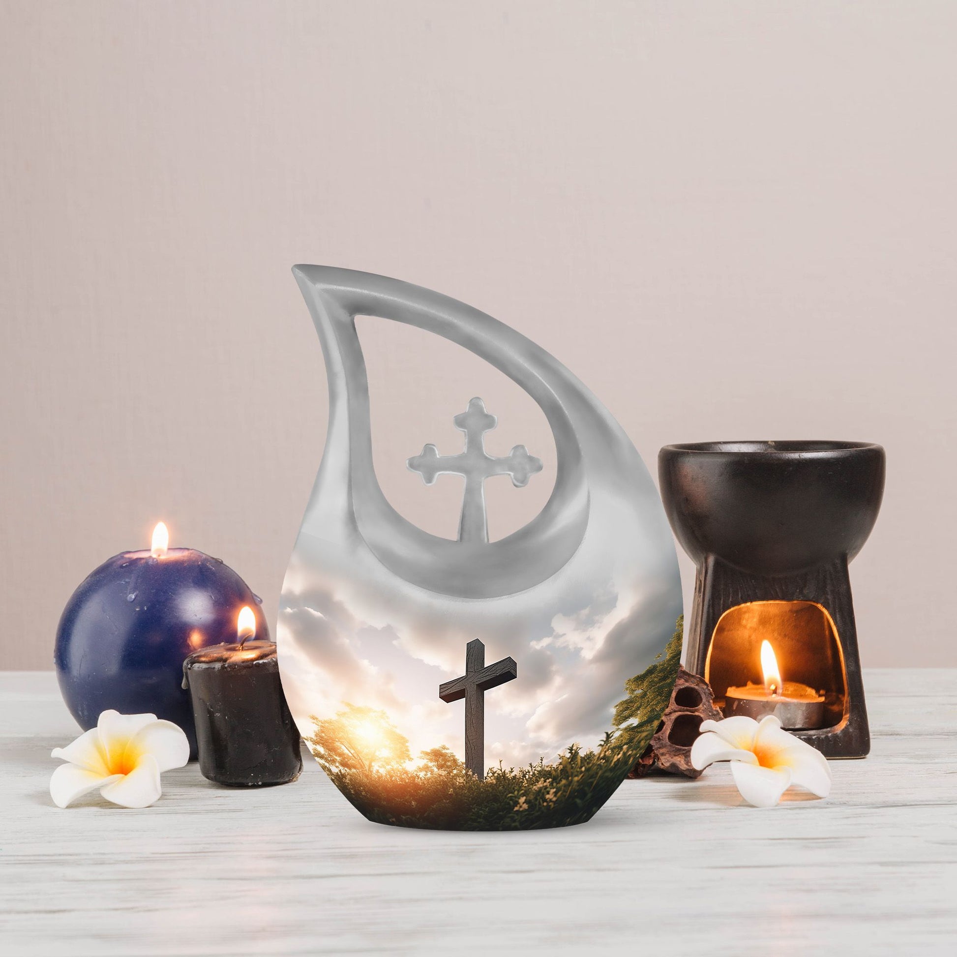 10-inch Jesus Christ Urn, Cross Drop design, 