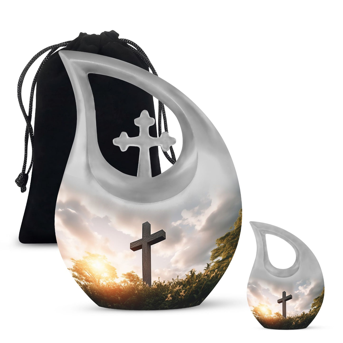 10-inch Jesus Christ Urn, Cross Drop design, 