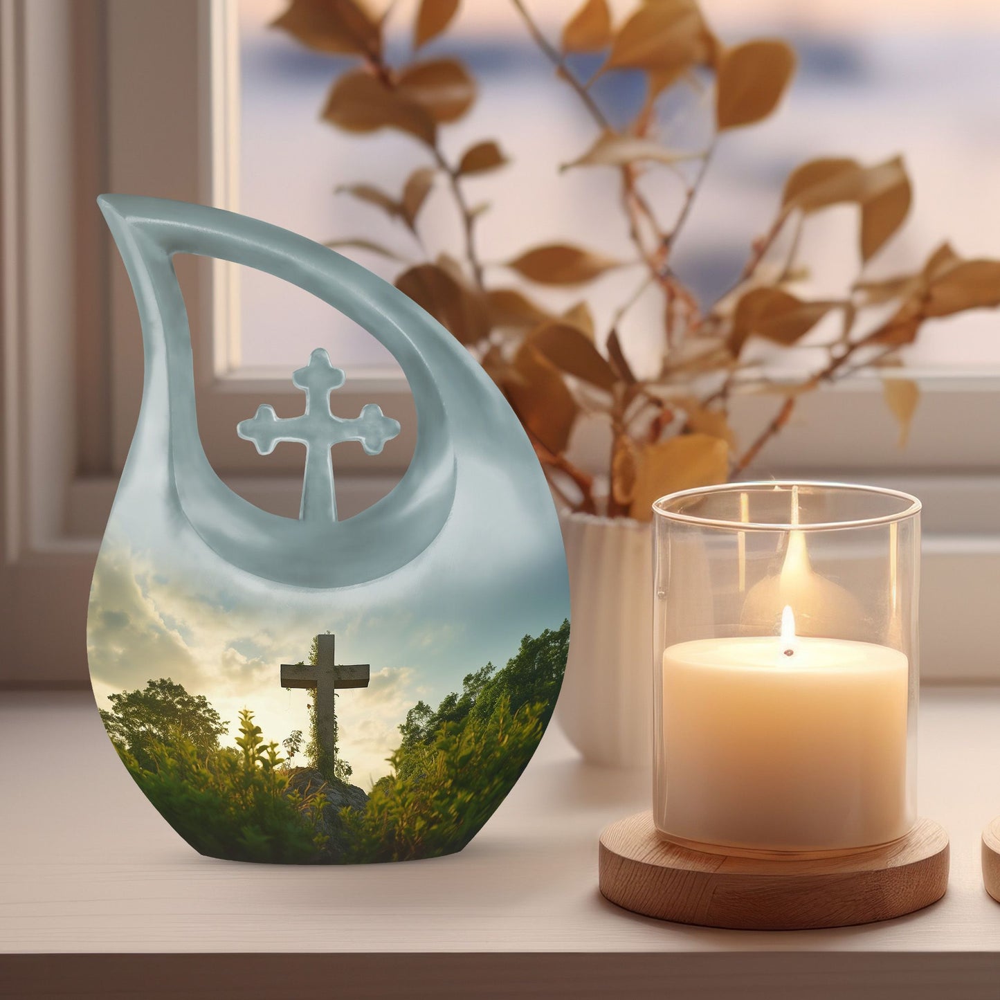 Jesus Christ Urn with Cross Drop design, medium 