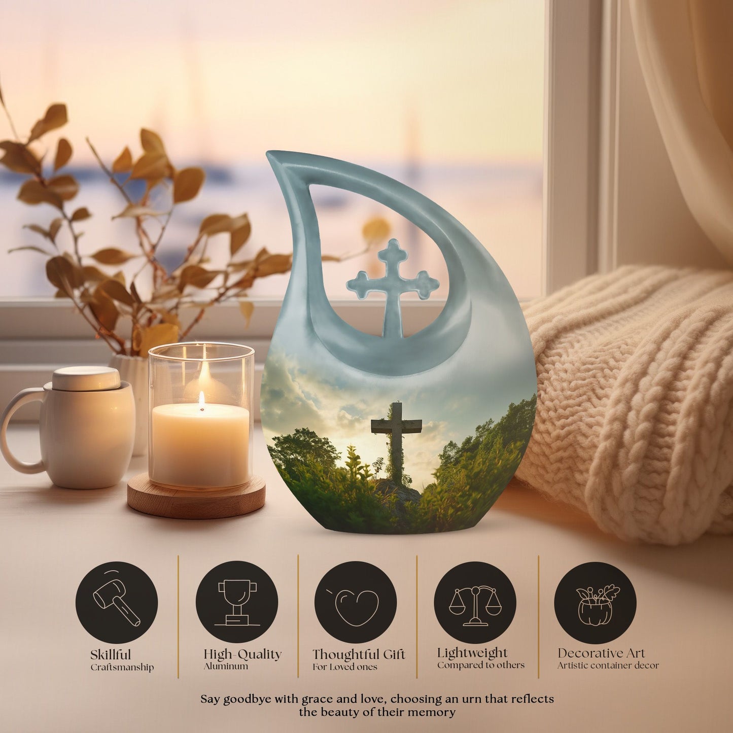 Jesus Christ Urn with Cross Drop design, medium 
