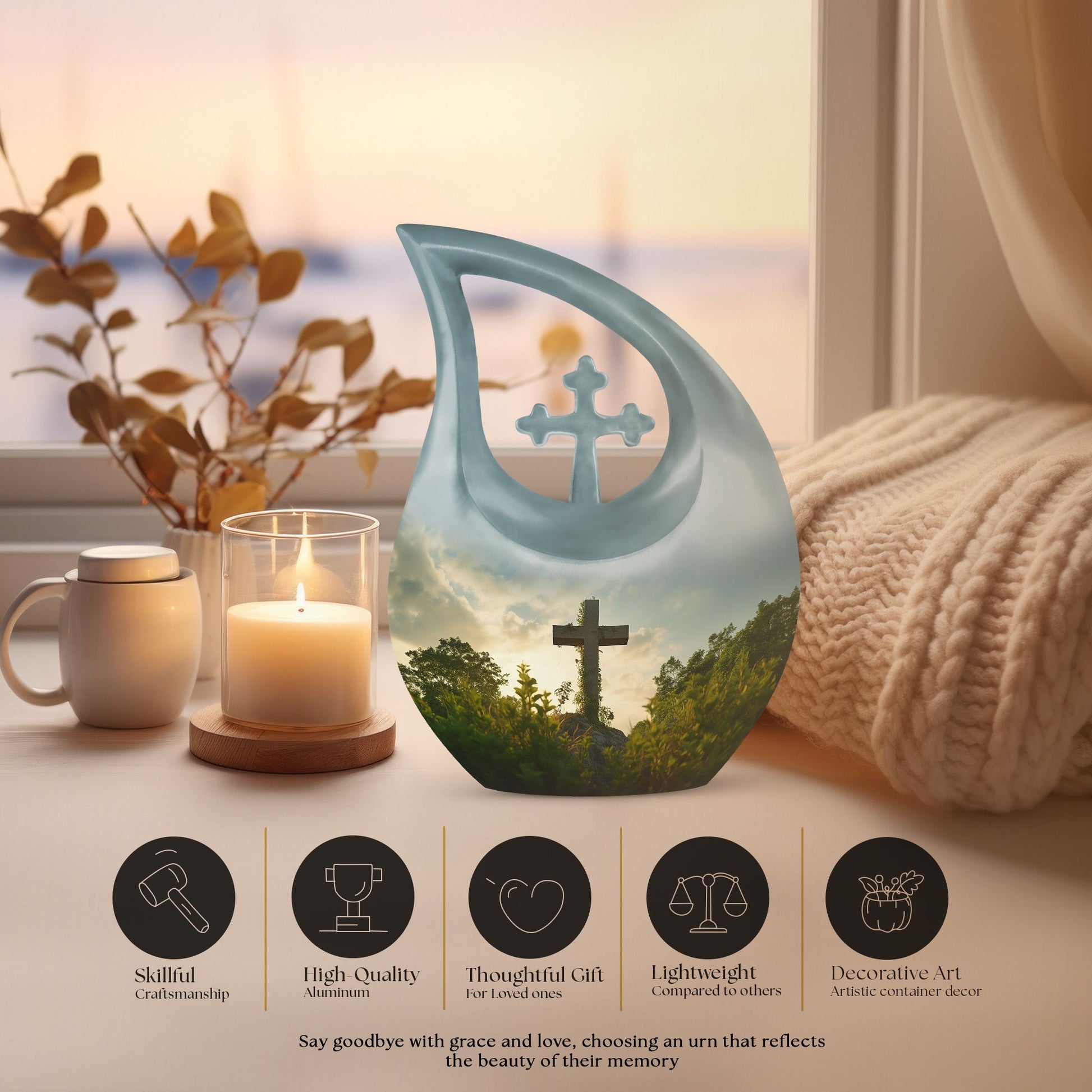 Jesus Christ Urn with Cross Drop design, medium 
