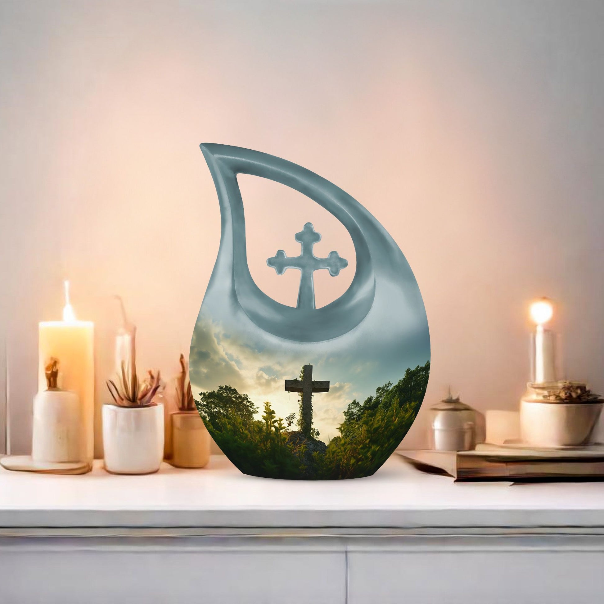 Jesus Christ Urn with Cross Drop design, medium 