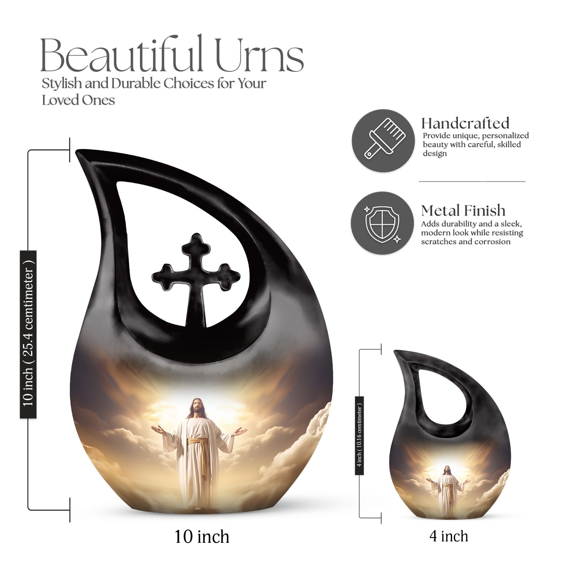 10 inch Jesus Christ themed Cross Drop urn, 