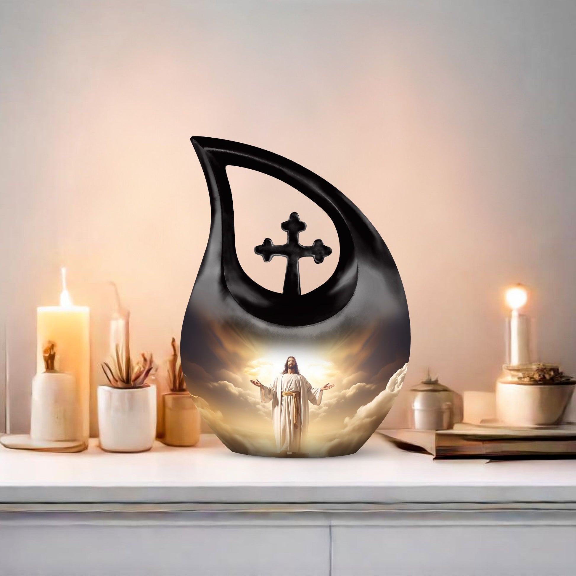 10 inch Jesus Christ themed Cross Drop urn, 