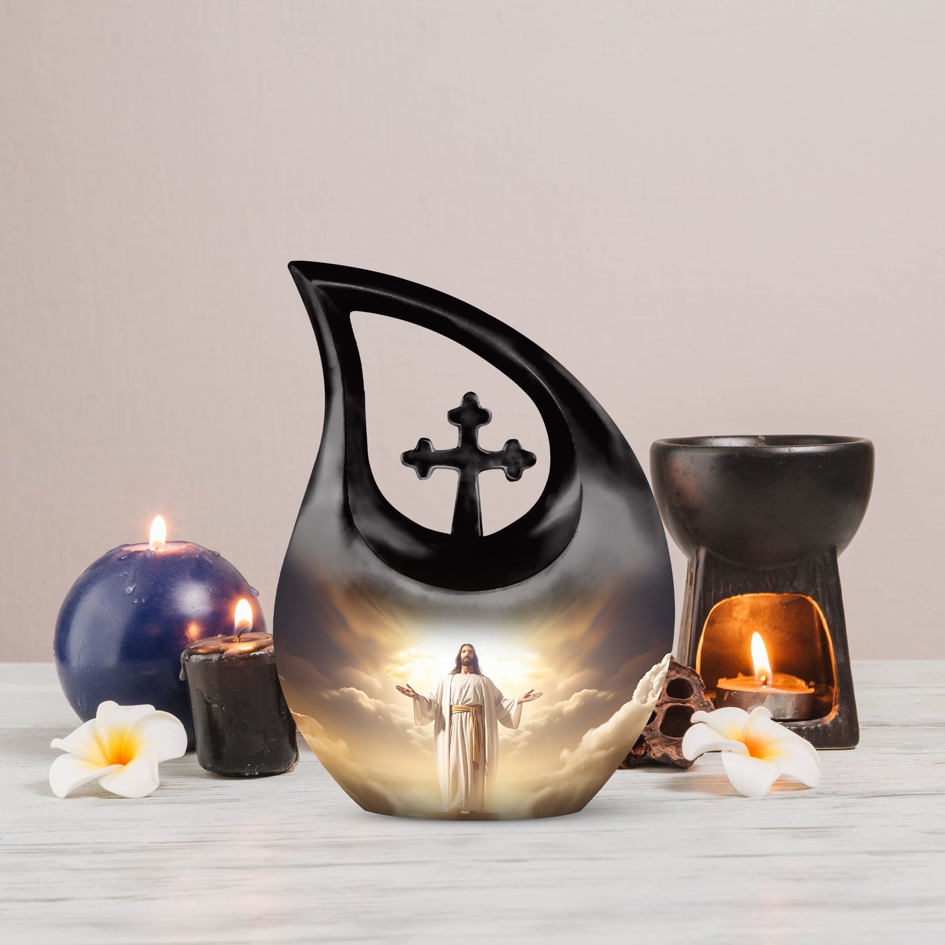 10 inch Jesus Christ themed Cross Drop urn, 