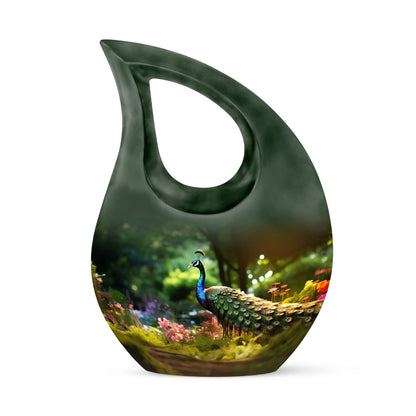 10 Inch Peacock Urn in Cross Drop Design, Miniature Blue 