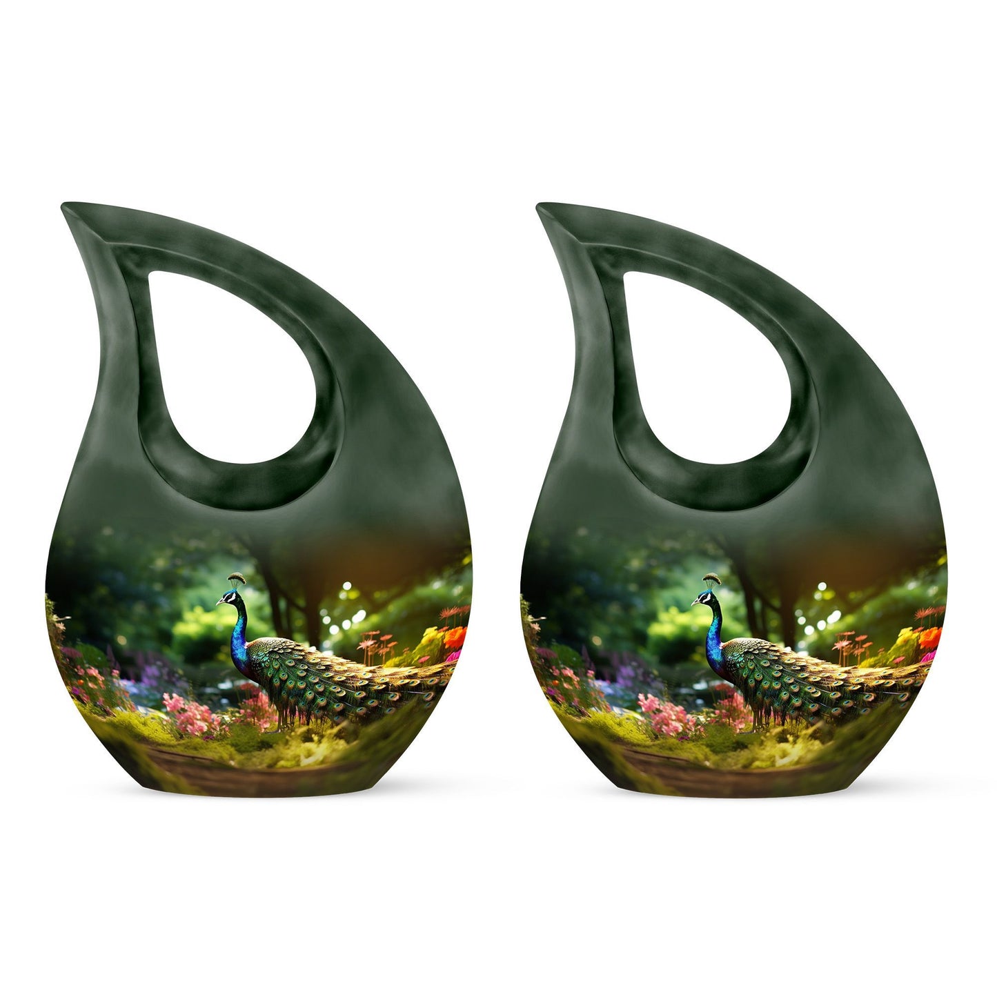 10 Inch Peacock Urn in Cross Drop Design, Miniature Blue 