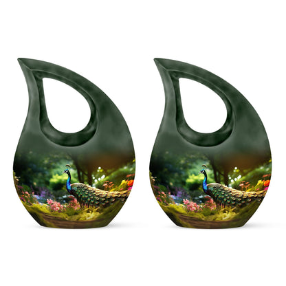 10 Inch Peacock Urn in Cross Drop Design, Miniature Blue 