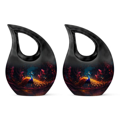 10-inch Peacock urn with Cross Drop design, metal cremation