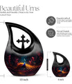 10-inch Peacock urn with Cross Drop design, metal cremation