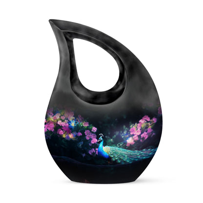 10-inch Peacock Themed Cross Drop Large Urn 