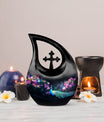 10-inch Peacock Themed Cross Drop Large Urn 