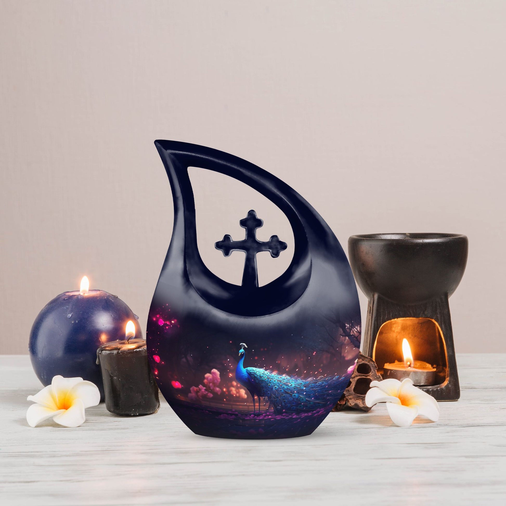  Peacock-, Cross Drop design Personalized Urn for Ashes