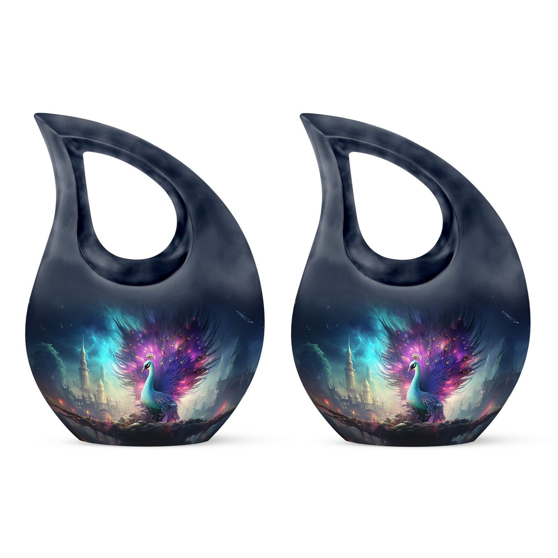 Peacock urn with Cross Drop design