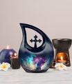 Peacock urn with Cross Drop design