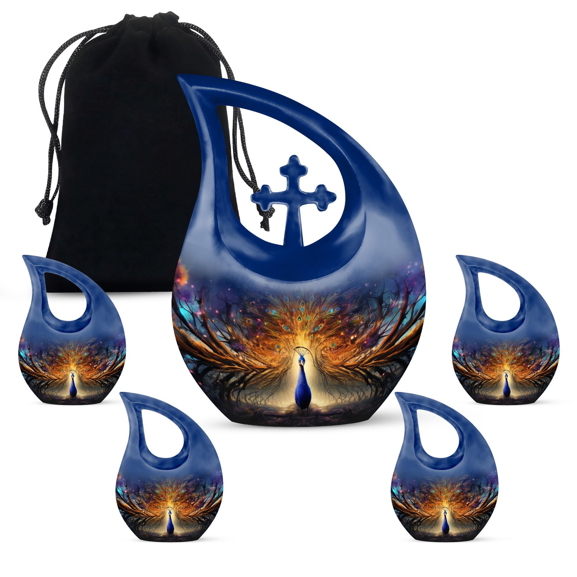 Cross Drop Peacock Urn, a Large Cremation Container 