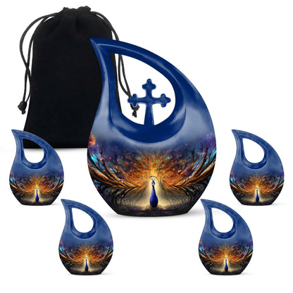 Cross Drop Peacock Urn, a Large Cremation Container 