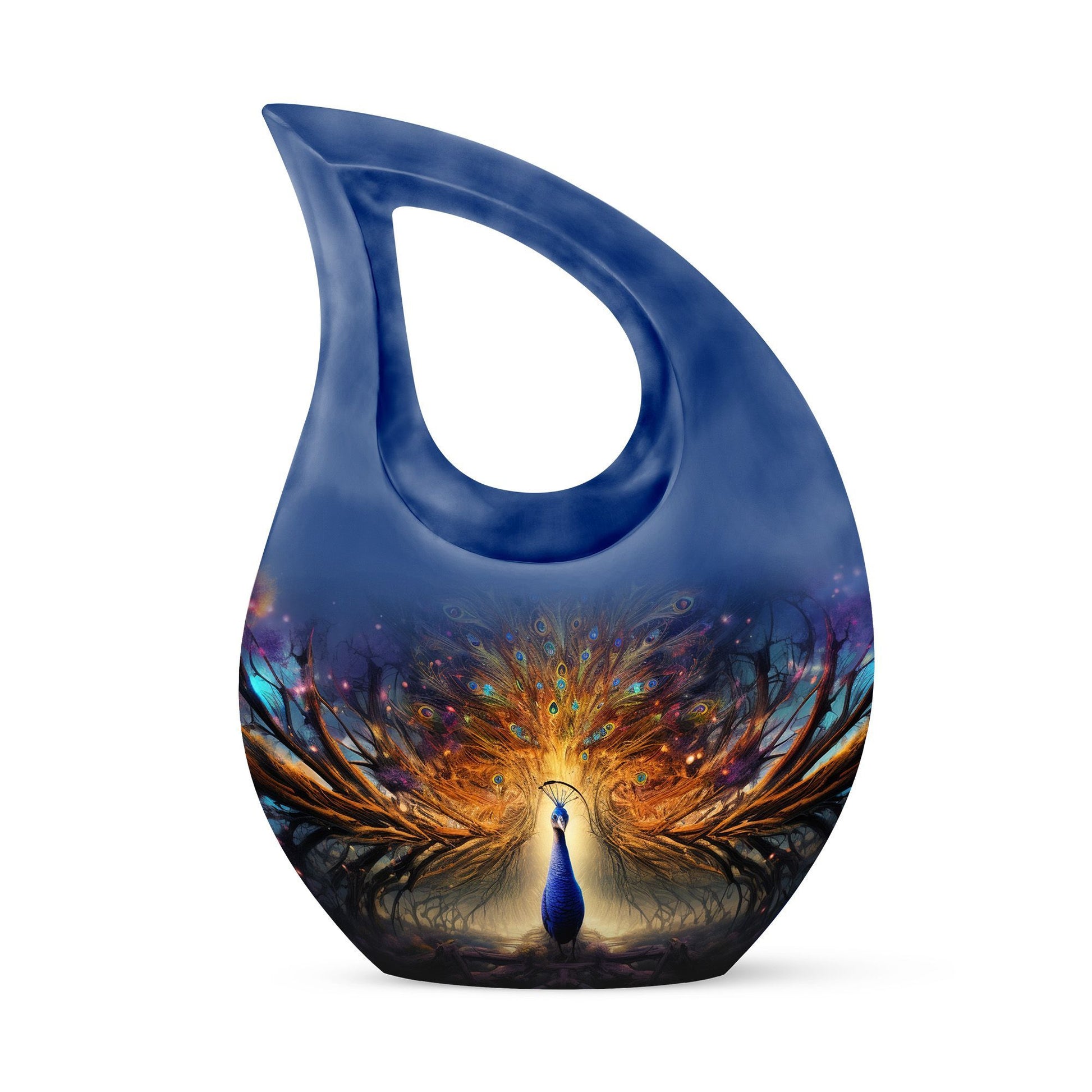 Cross Drop Peacock Urn, a Large Cremation Container 