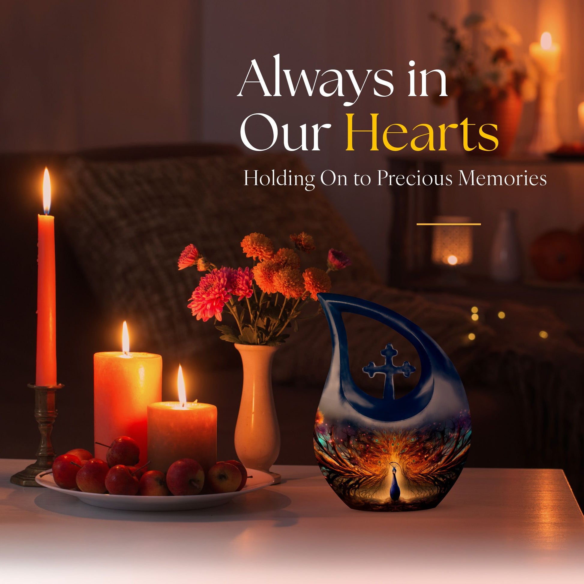 Cross Drop Peacock Urn, a Large Cremation Container 