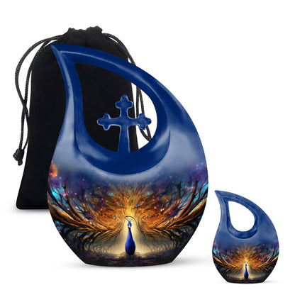 Cross Drop Peacock Urn, a Large Cremation Container 