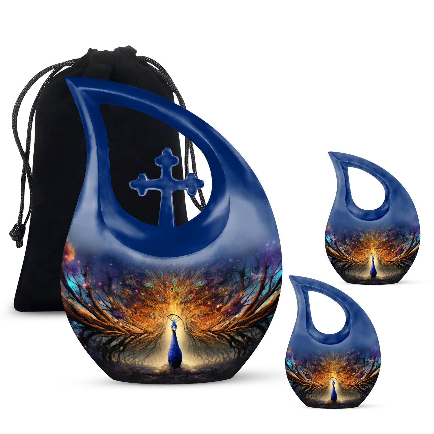 Cross Drop Peacock Urn, a Large Cremation Container 