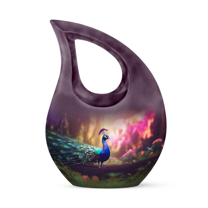 10 Inch Peacock Themed Cross Drop Urn for Ashes,