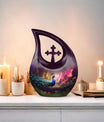 10 Inch Peacock Themed Cross Drop Urn for Ashes,