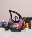10 Inch Peacock Themed Cross Drop Urn for Ashes,