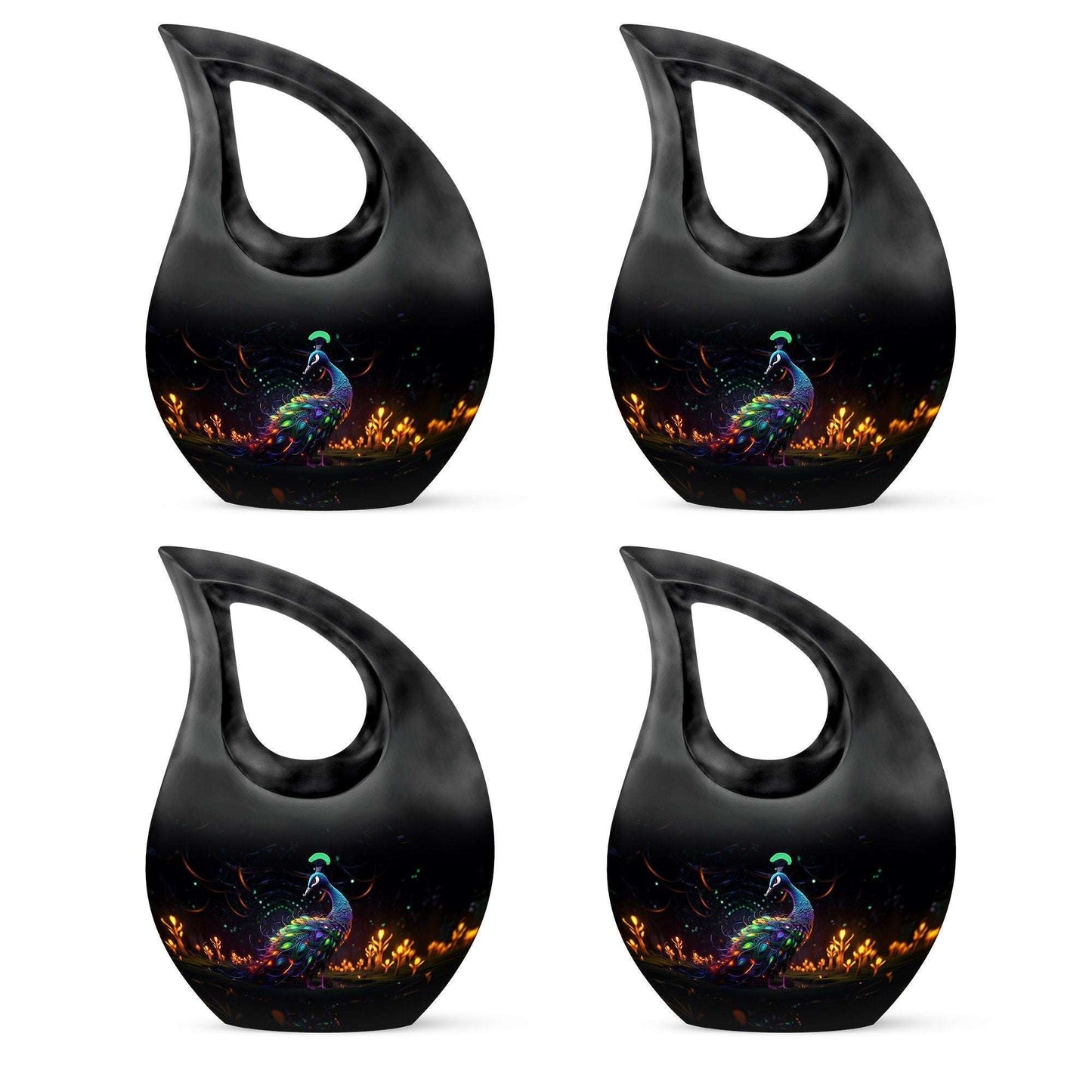 10 inch Peacock Urn for Human Ashes, Cross Drop Design, 
