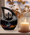 10 inch Peacock Urn for Human Ashes, Cross Drop Design, 