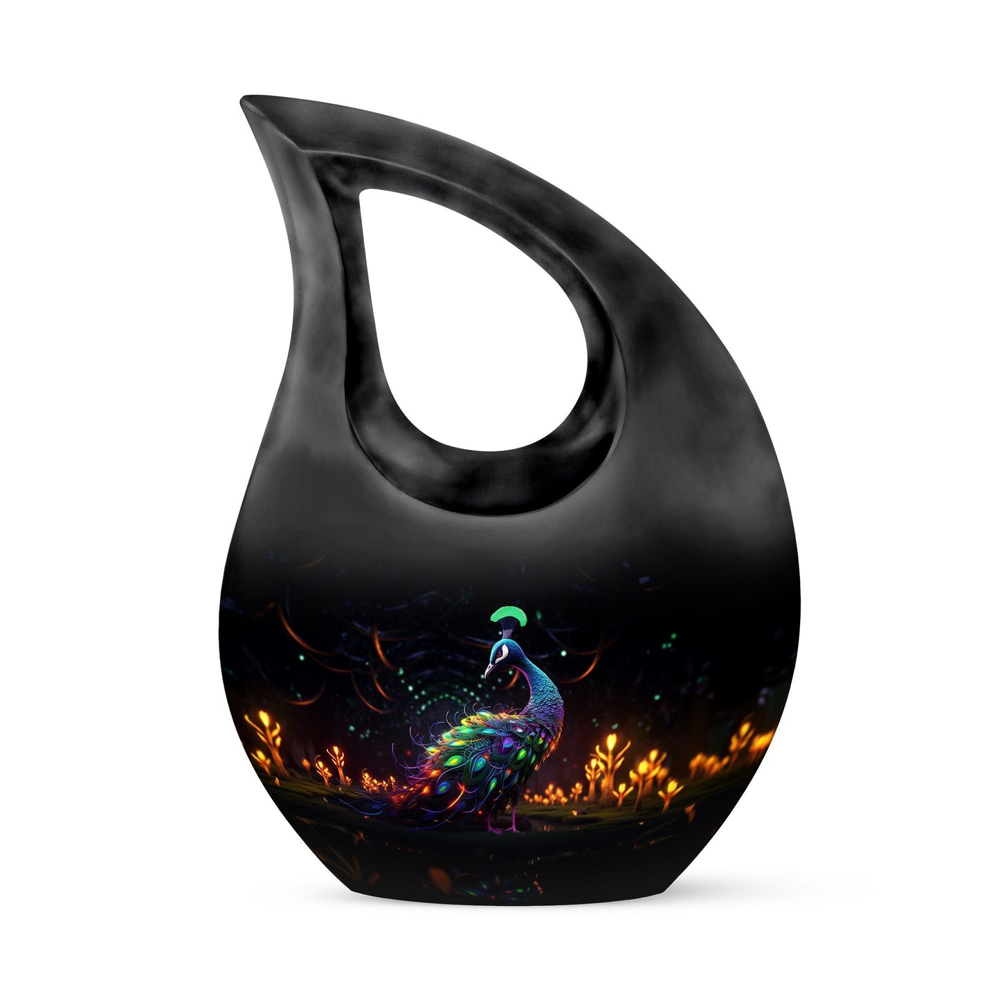 10 inch Peacock Urn for Human Ashes, Cross Drop Design, 