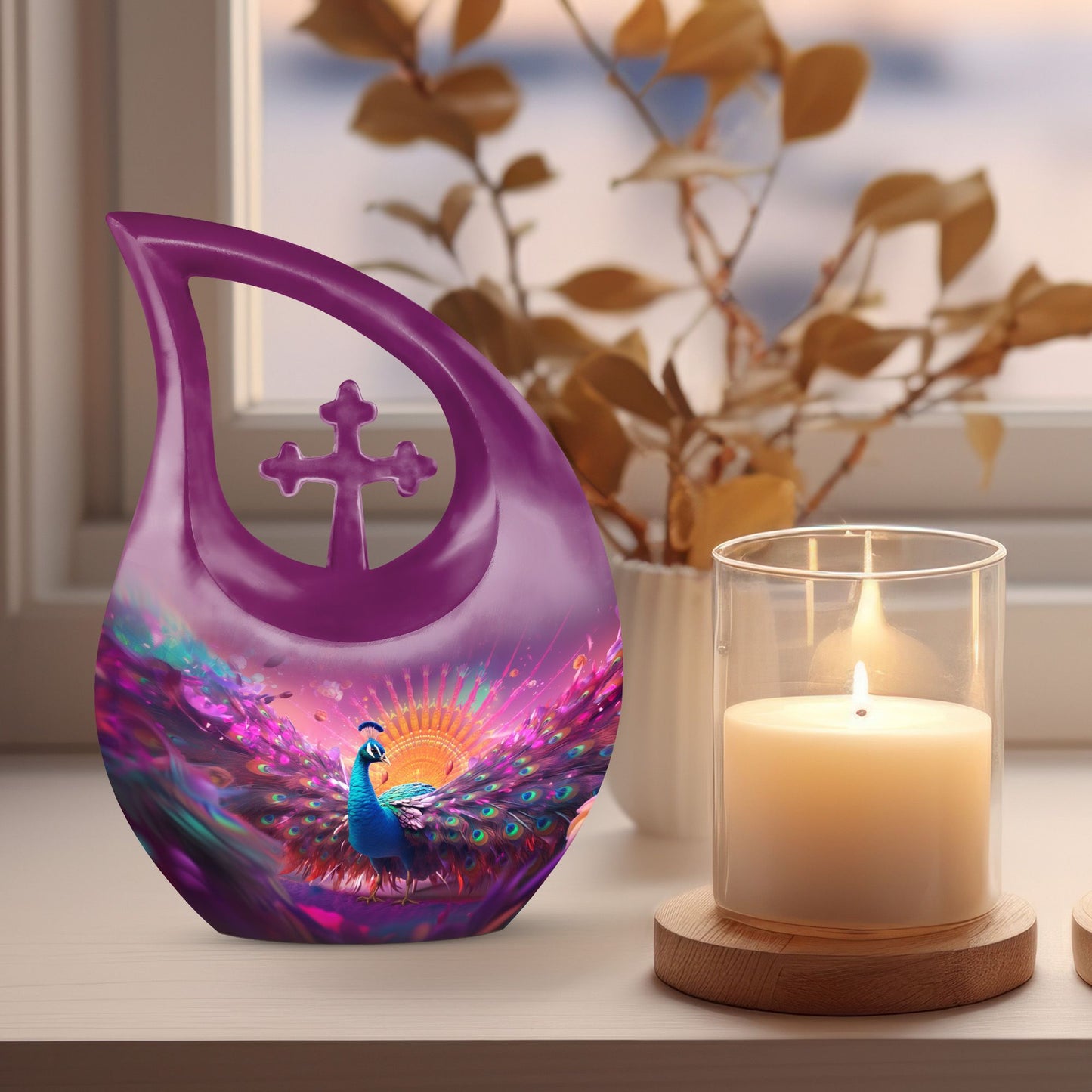 Aluminium Peacock Urn, Cross Drop Design, Affordable 