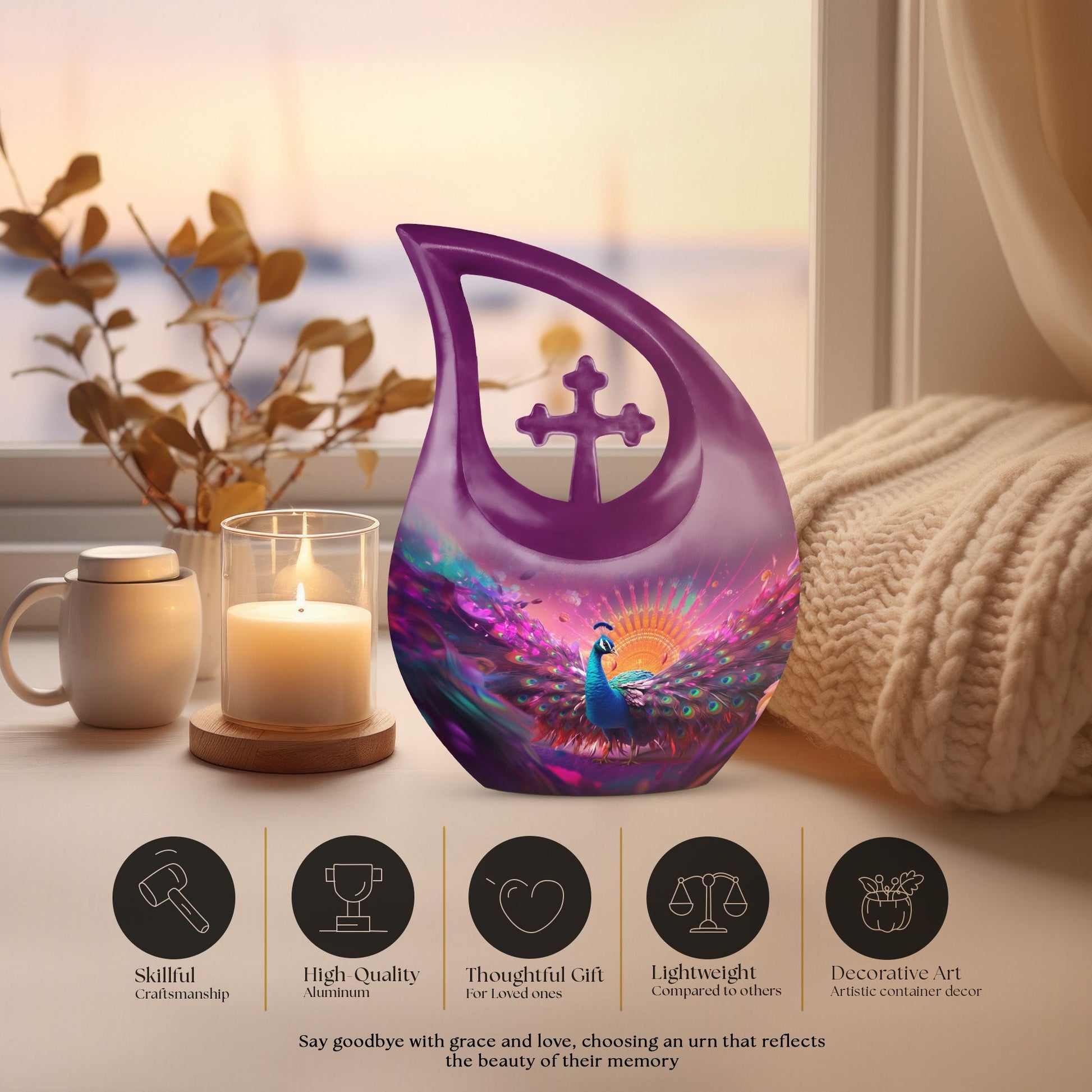 Aluminium Peacock Urn, Cross Drop Design, Affordable 