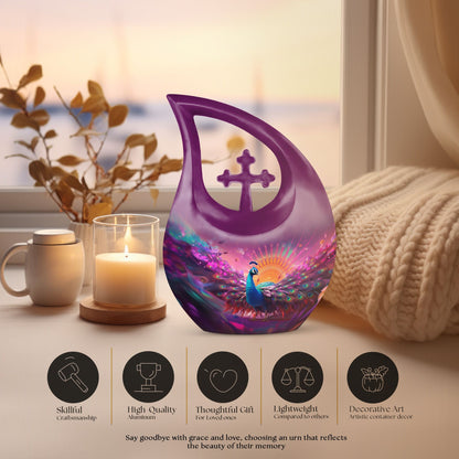 Aluminium Peacock Urn, Cross Drop Design, Affordable 