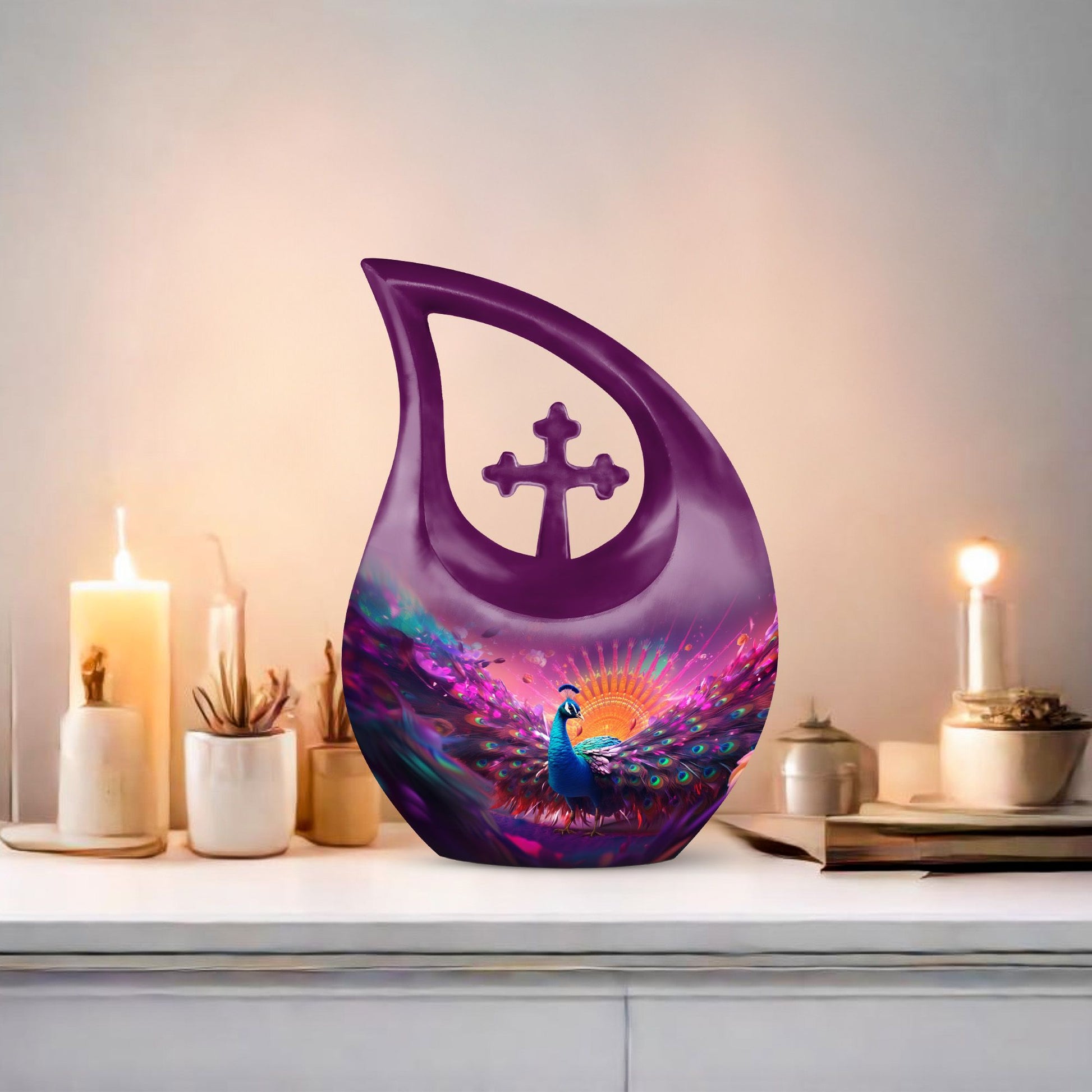 Aluminium Peacock Urn, Cross Drop Design, Affordable 