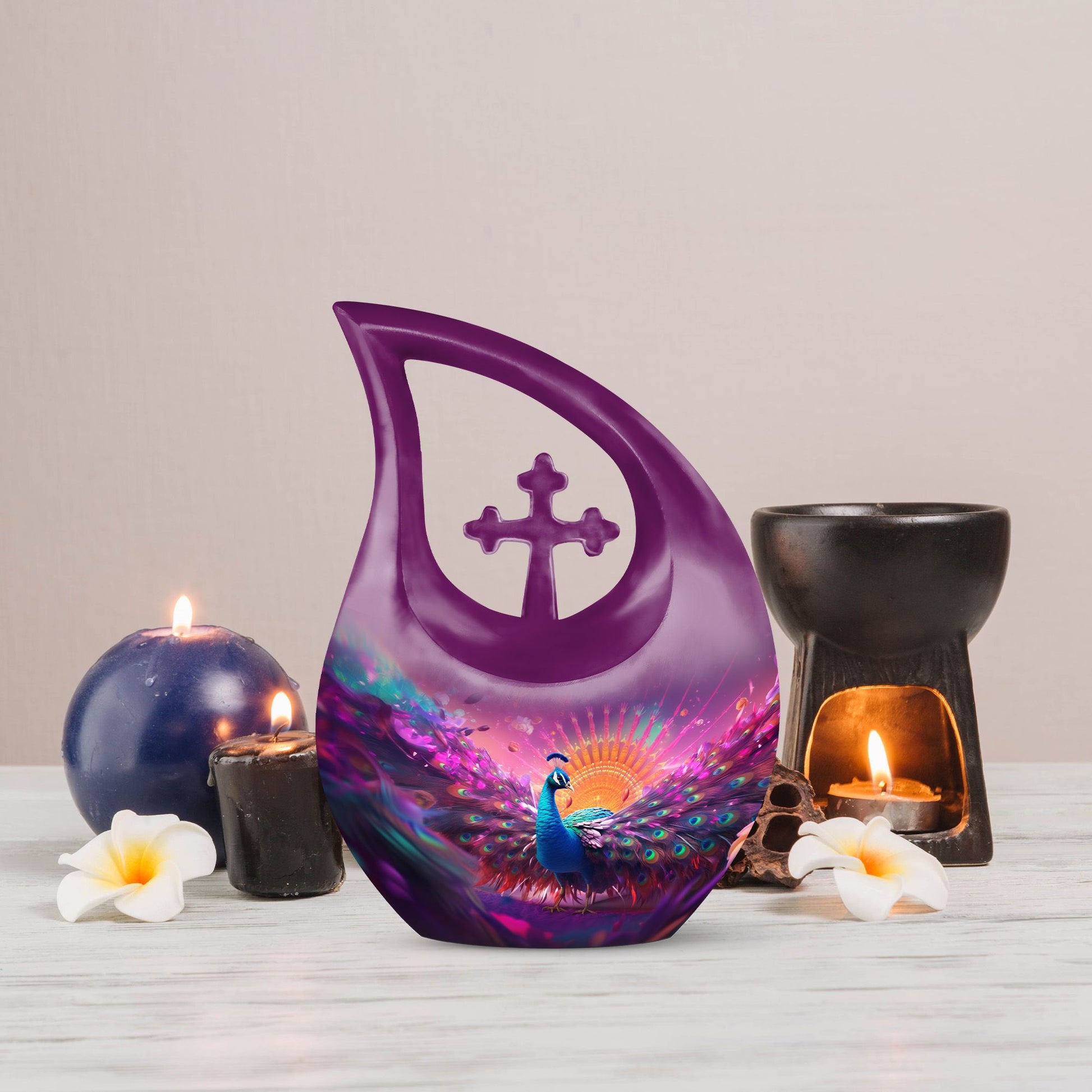 Aluminium Peacock Urn, Cross Drop Design, Affordable 