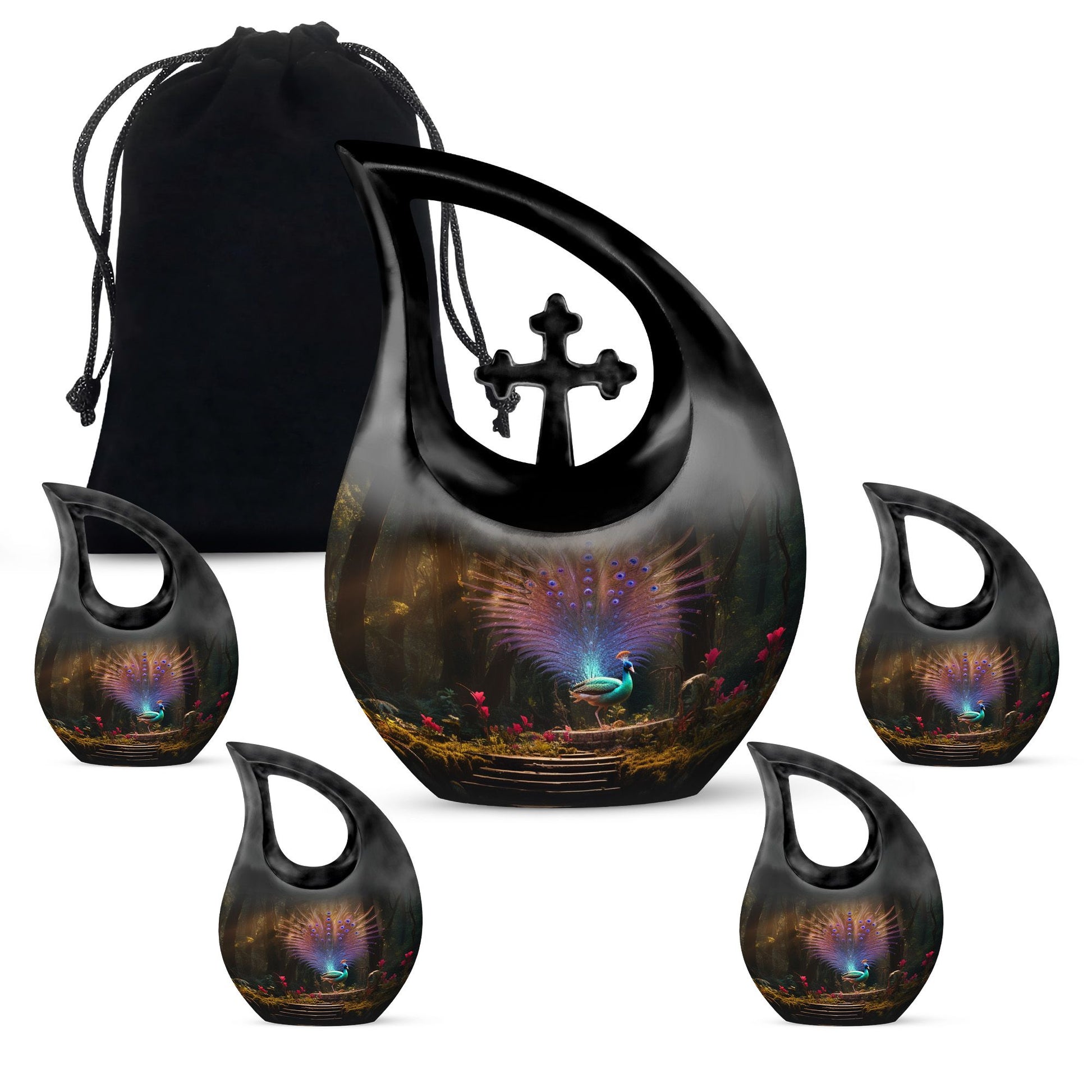 Peacock Cross Drop Urn for human ashes