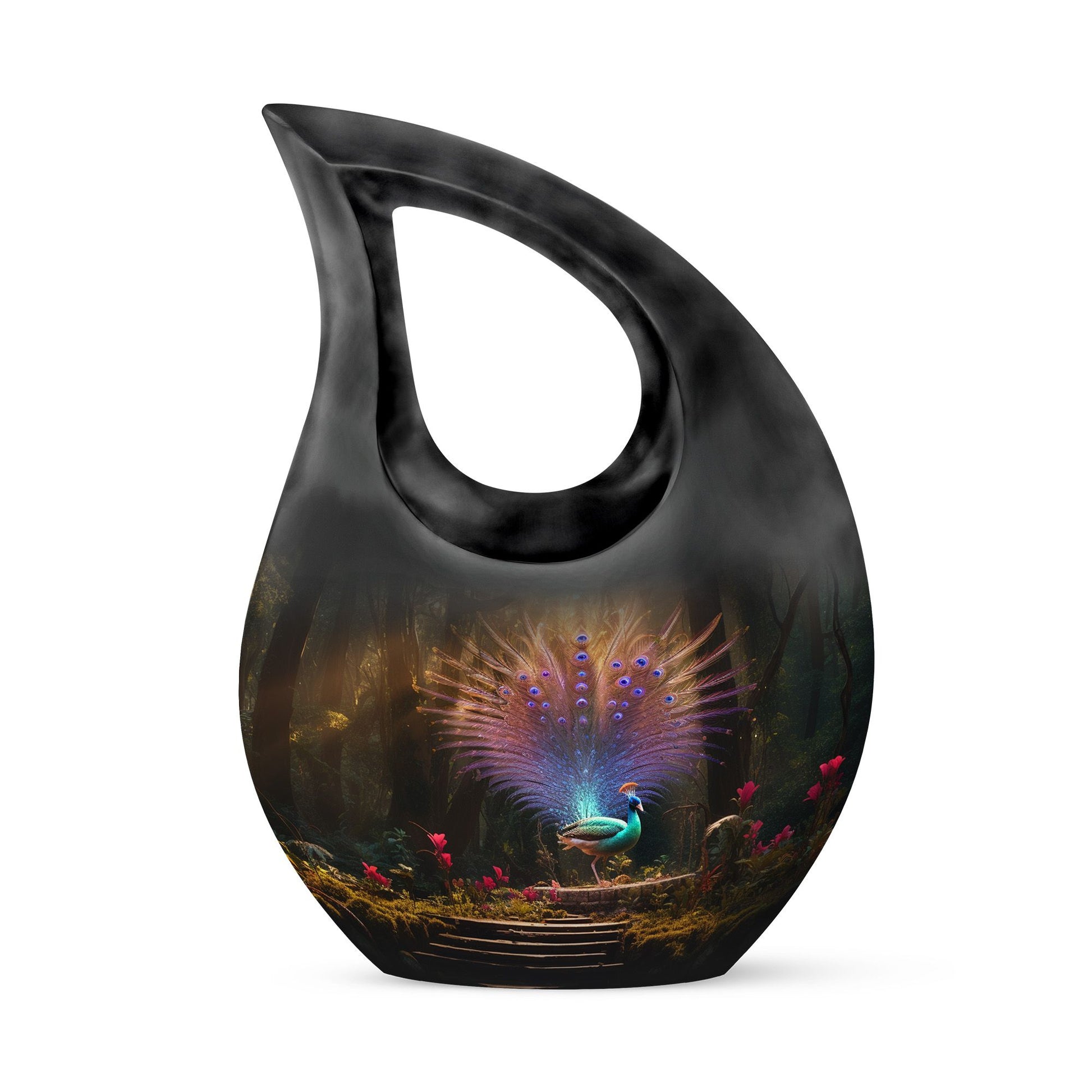 Peacock Cross Drop Urn for human ashes