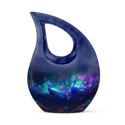 Peacock themed memorial urn for ashes