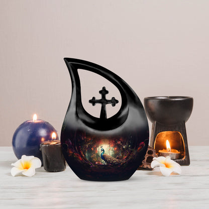 Peacock themed Memorial Urn for ashes