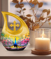 Peacock-themed memorial urn