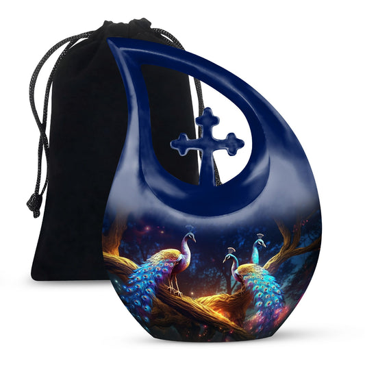 Peacock-themed Mini Urn for Ashes