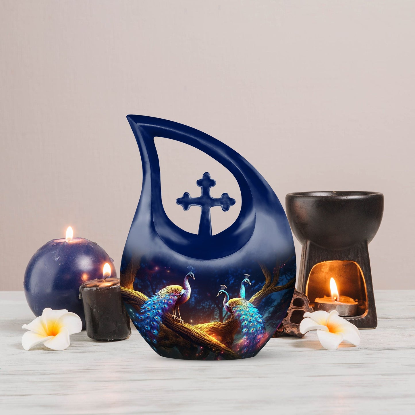 Peacock-themed Mini Urn for Ashes