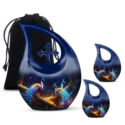 Peacock-themed Mini Urn for Ashes