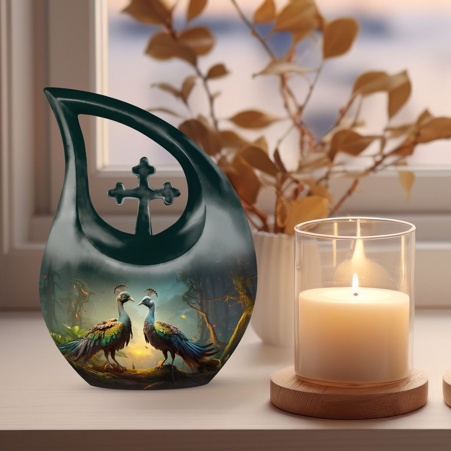 Peacock-themed Urn for ashes