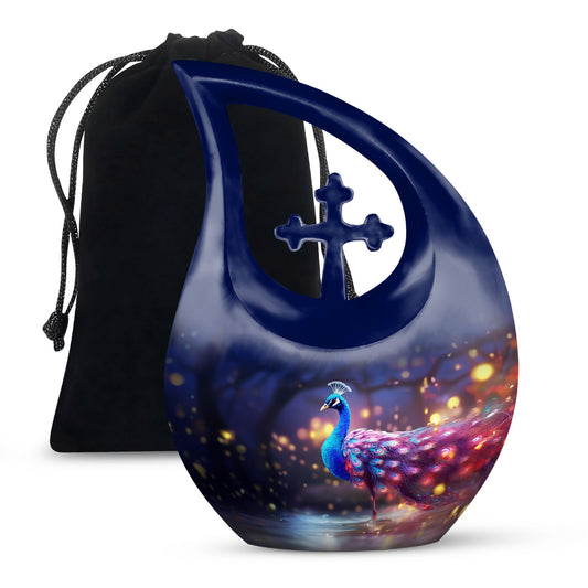 Peacock themed cremation urn