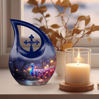 Peacock themed cremation urn