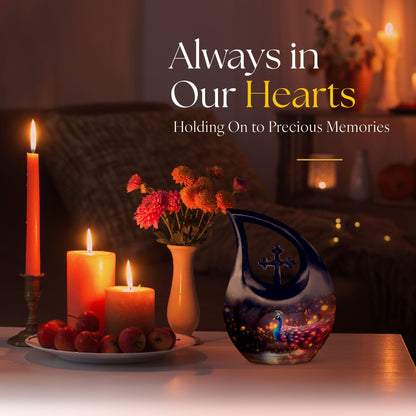 Peacock themed cremation urn